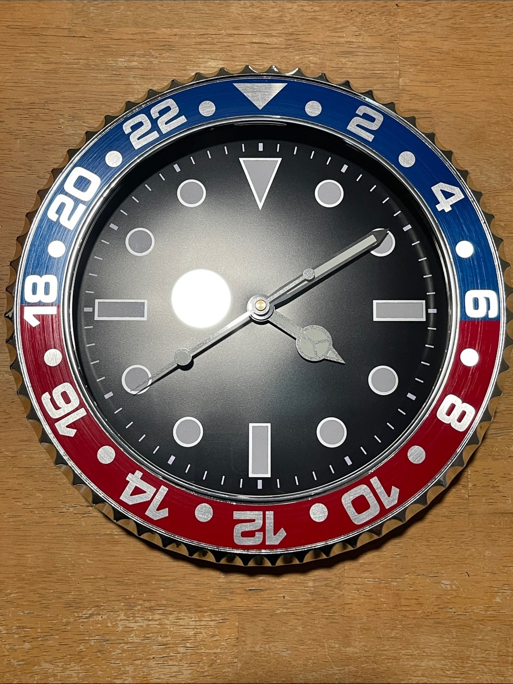 Rolex style Wall Clock with Blue and Red Bezel - Modern Home Wall Decor